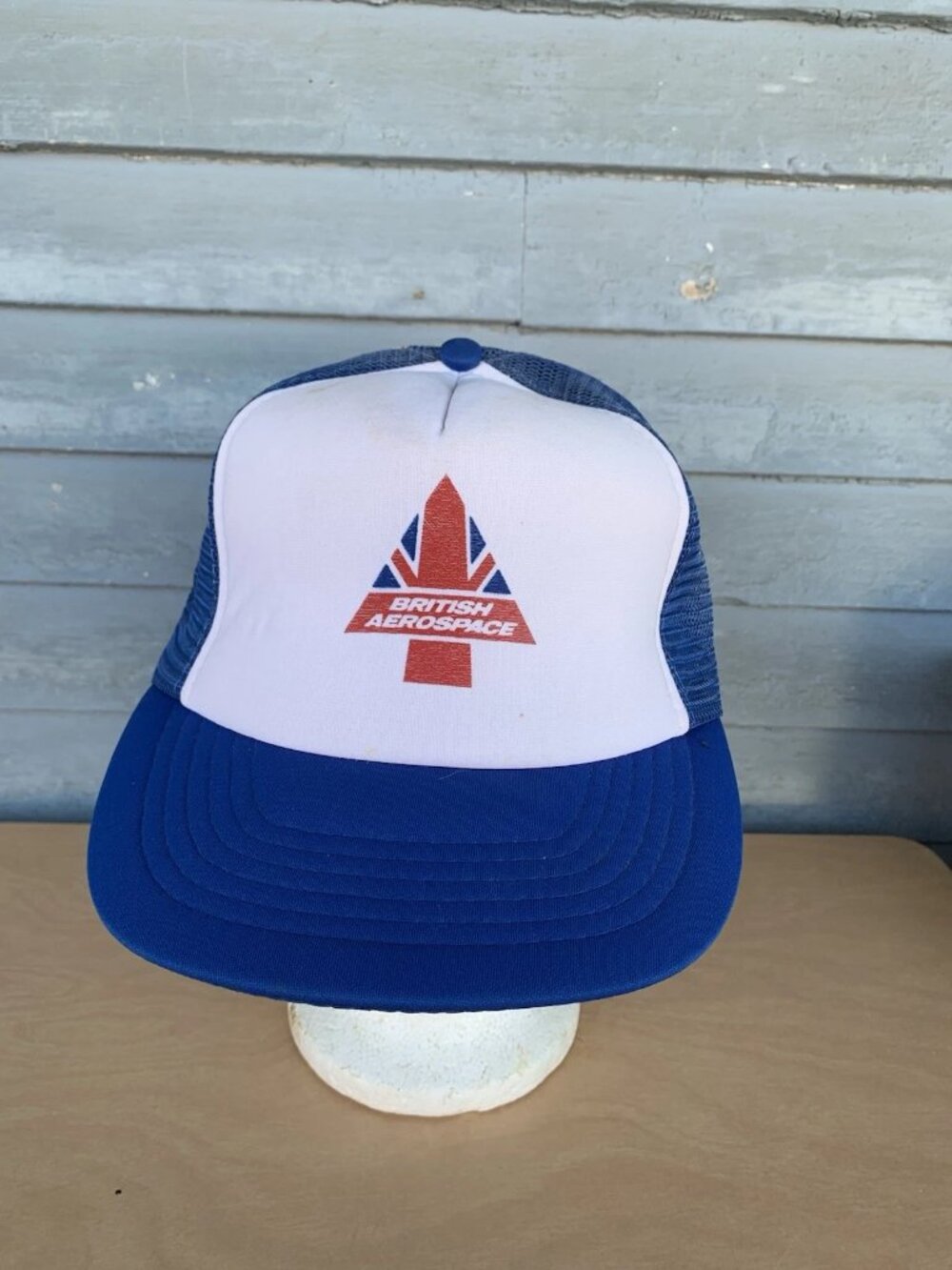 British Aerospace Cap Hat Adult Trucker Snapback M/L White & Blue Poly Cotton